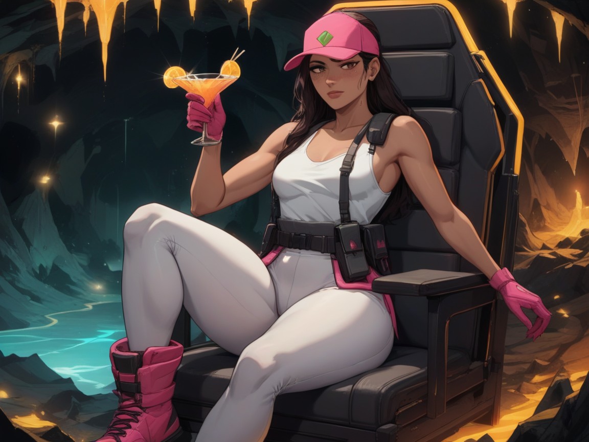 Pale Tan Skin, Pink Tactical Boots, Cave Ridge Background Porno latina IA