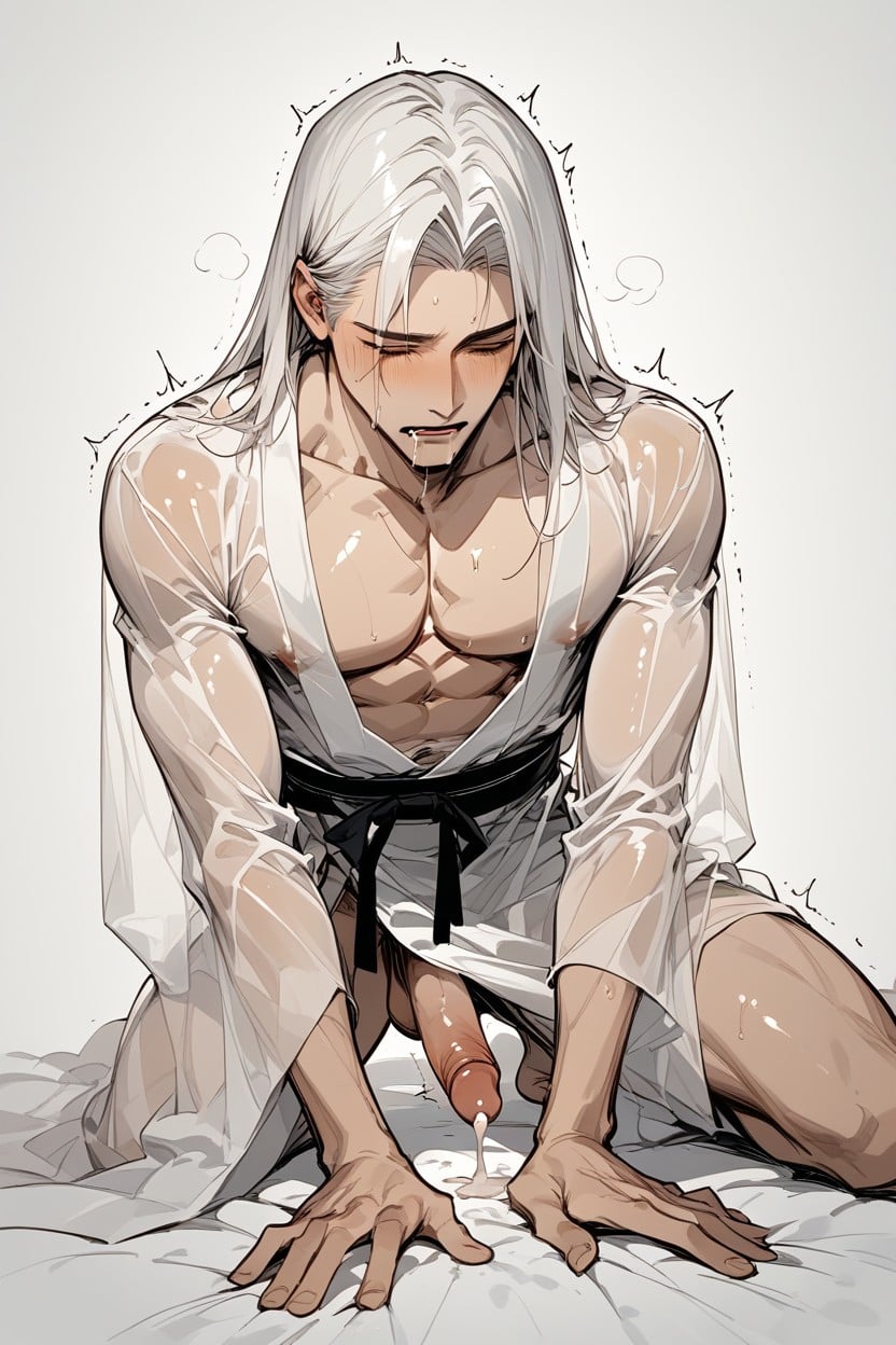 Long-haired Man, Tired Face , Twitching AI Gay Porn