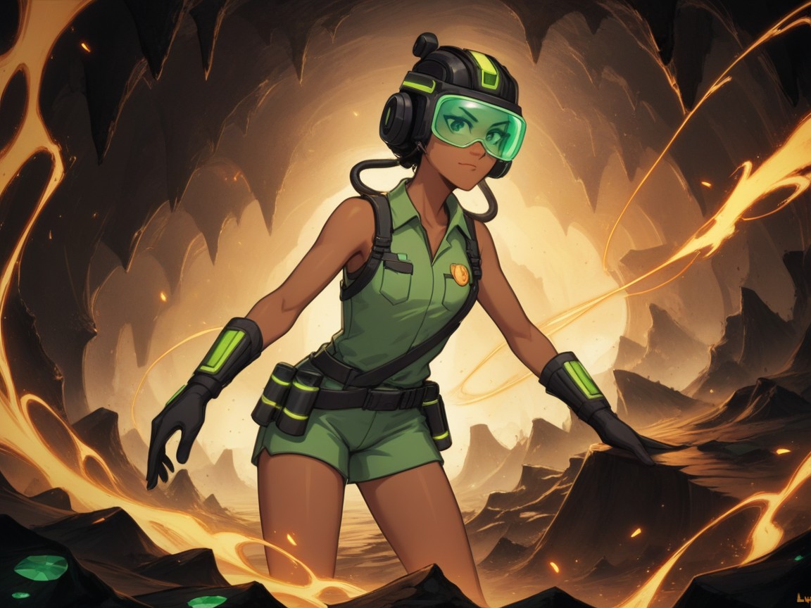 Woman Holding A Pickaxe, Gems And Minerals In Distance, One Woman Porno latina IA