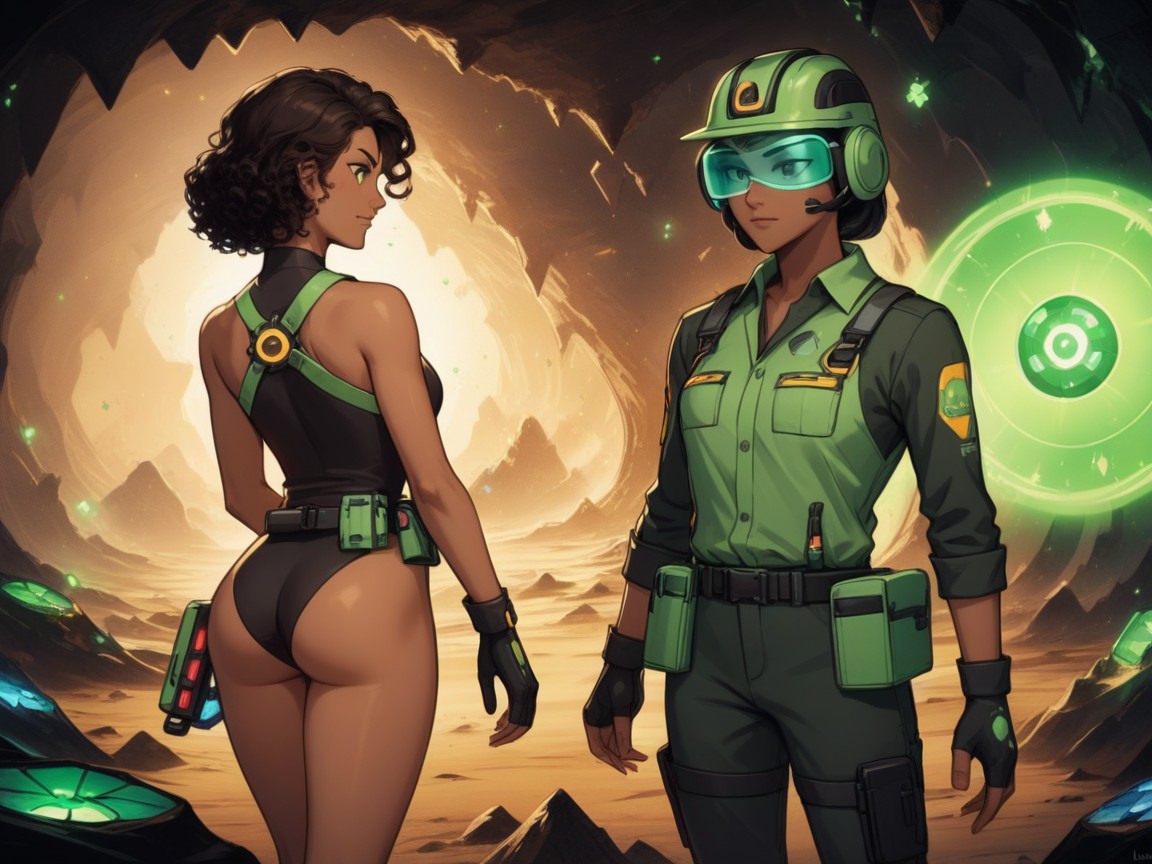 One Woman, Power Generator In Background, Miner Helmet Porno latina IA
