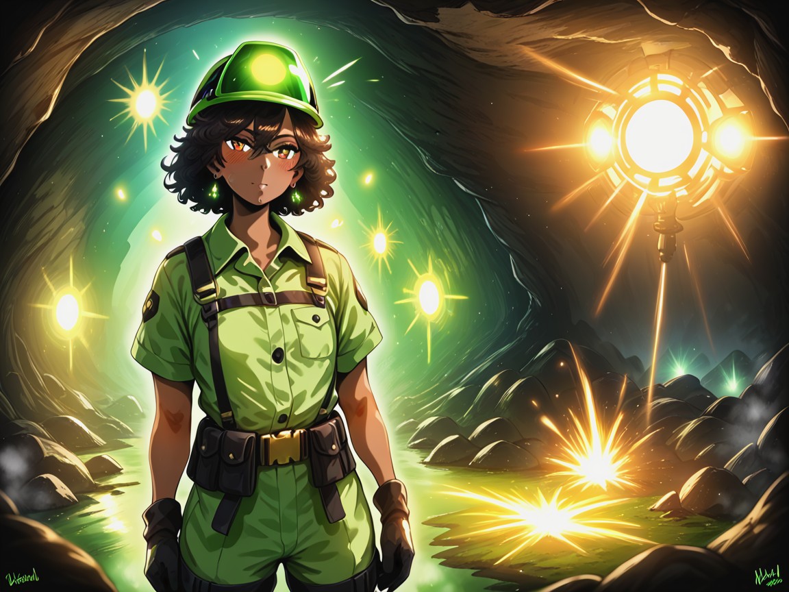 Wide Proportionate Waist, Strings Of Lights Across Top, Woman Holding A Pickaxe Hentai IA