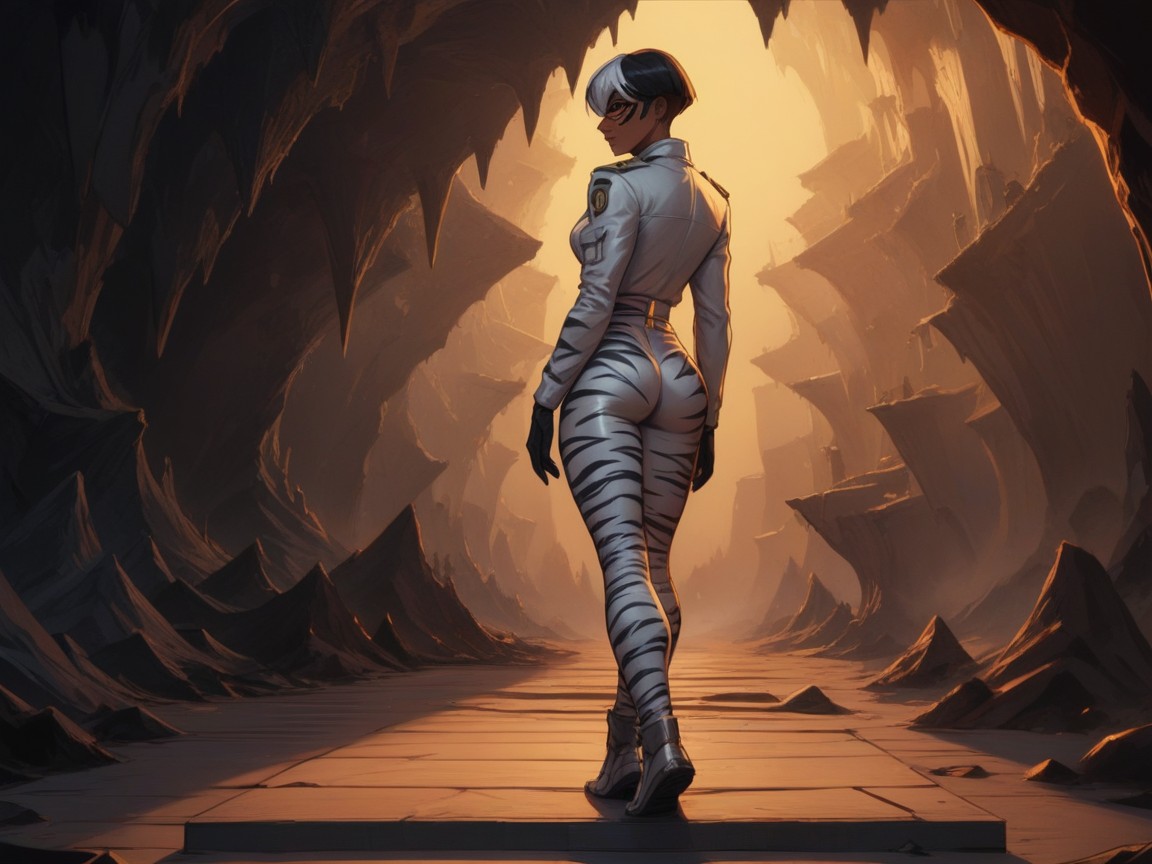 Golden Brown Tan Skin, Bobcut, Wearing Silver Explorer Clothes Latina AI Porn