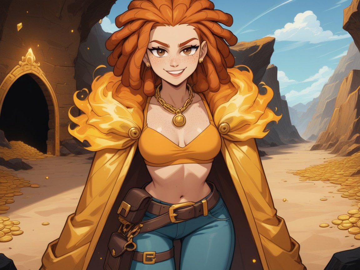 Wearing Gold Explorer Clothes, Low Torso Height, Cave Location Porno latina IA