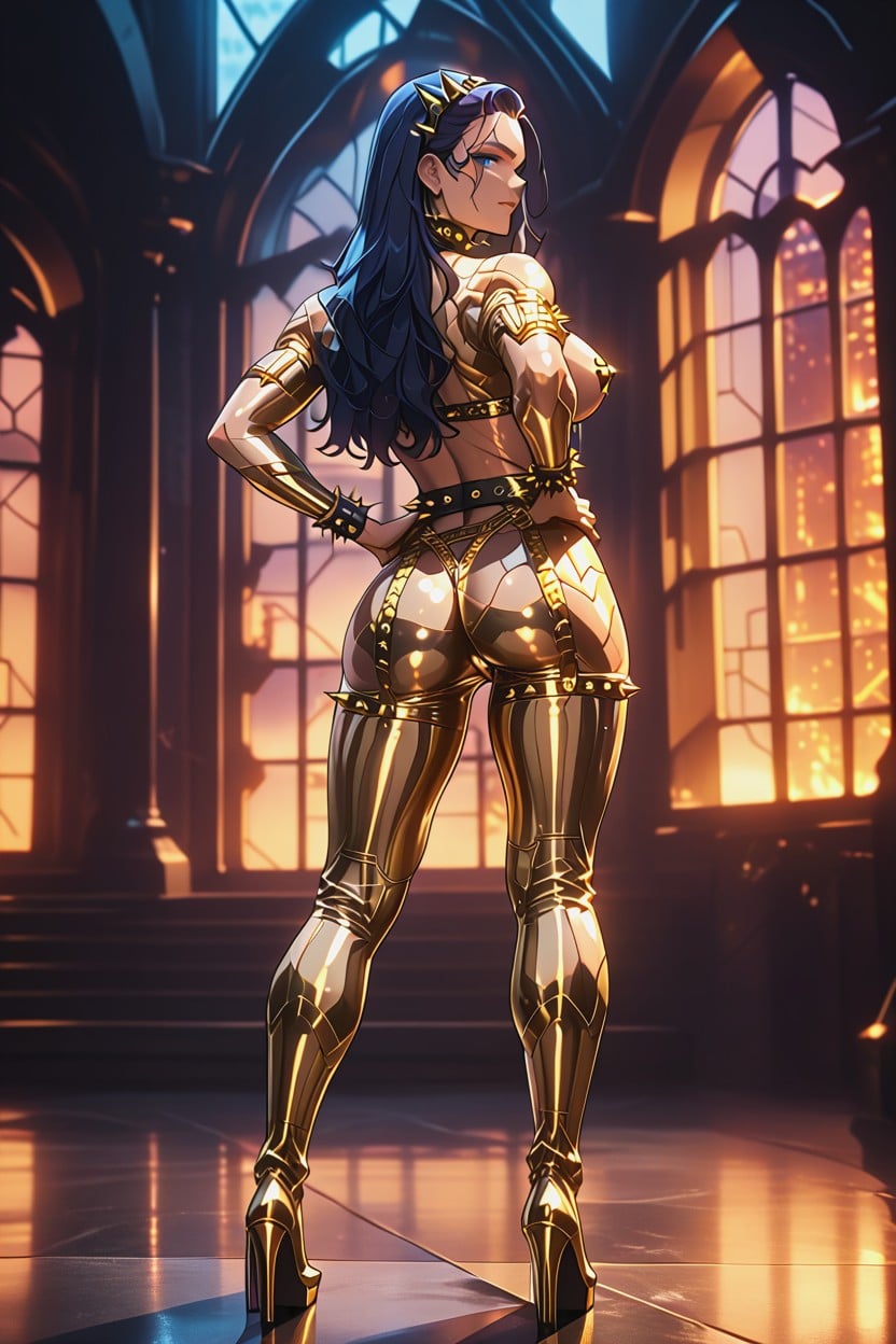 Fit Body, Cyberpunk Leather Spiked Choker, Gorgeous Blue Eyes Hentai AI Porn
