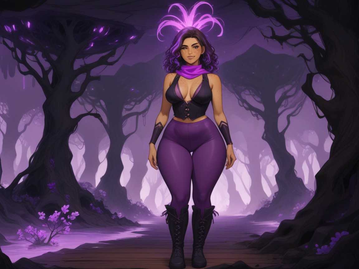 Vibrant Saturated Colors, Purple Thermal Underlayer, One Woman Latina AI Porn