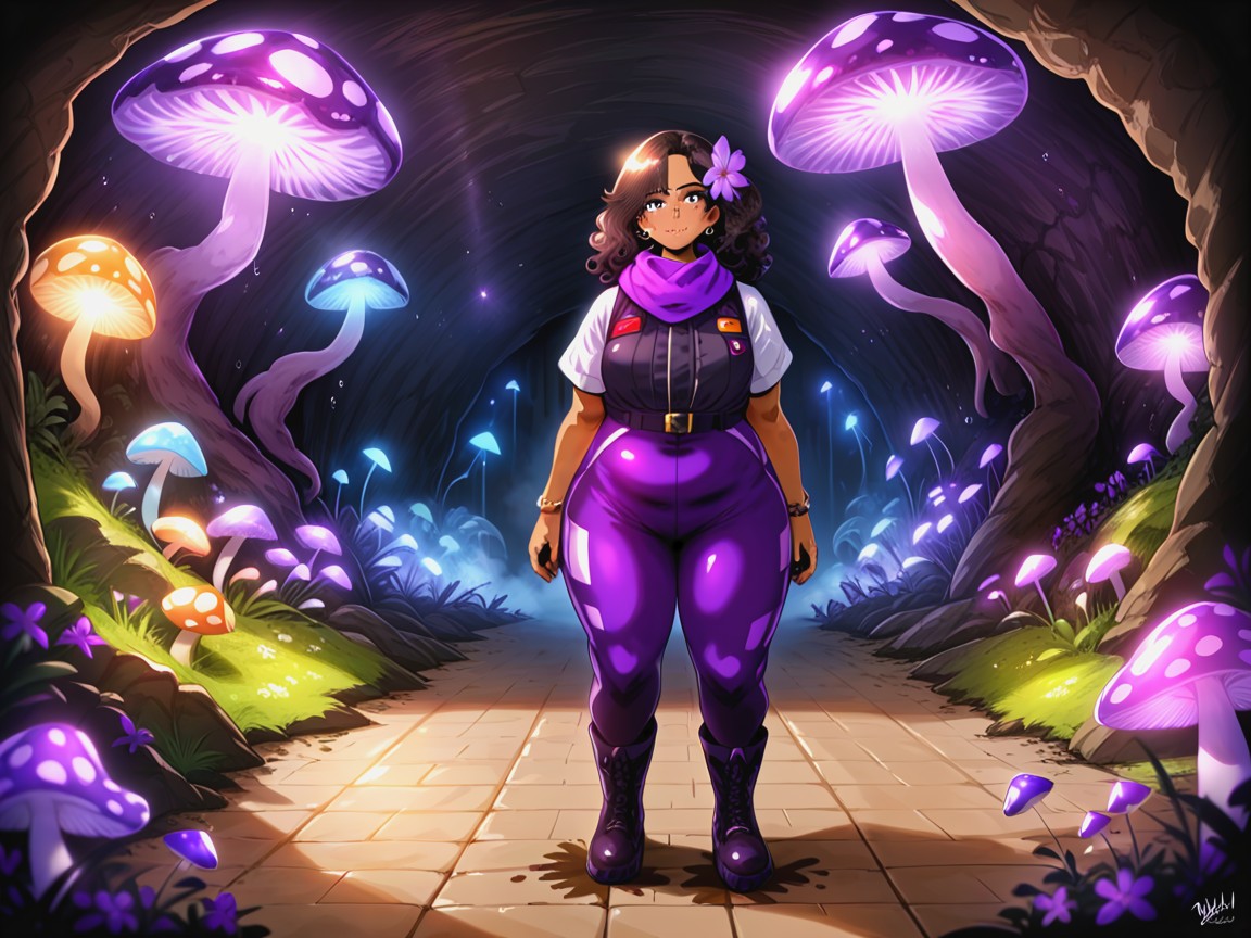 Cave Location, Natural Breast, Purple Light Shimmer Hentai AI Porn