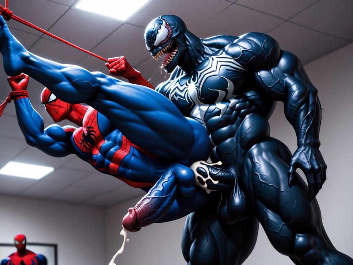 2 People, Half In Spiderman Ass, Hyper Cock AI Gay Porn