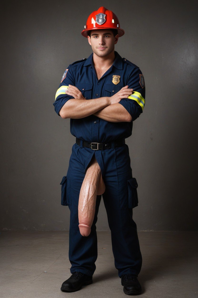 25+, Firefighter, Arms Crossed AI Gay Porn