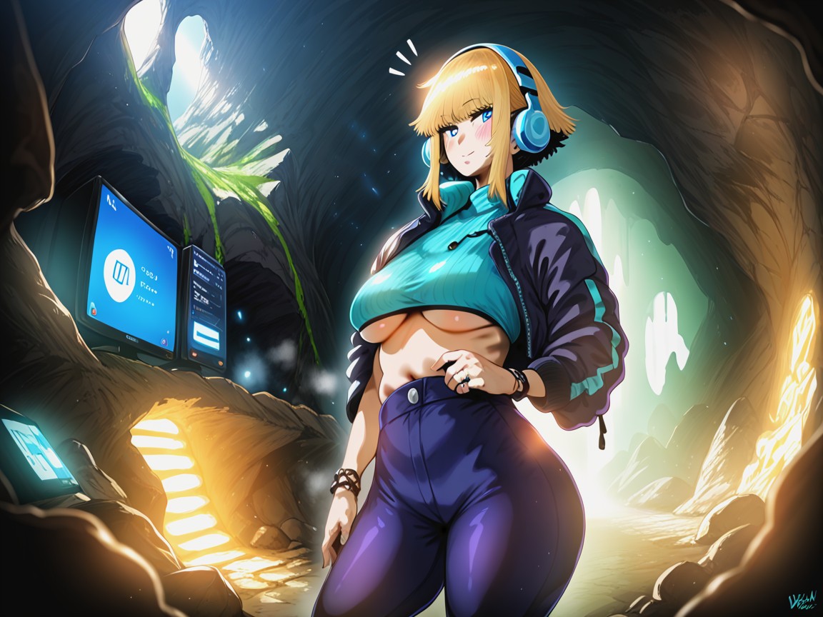Vibrational Rings, Cracked Boulders In Background, Natural Breast Hentai AI Porn