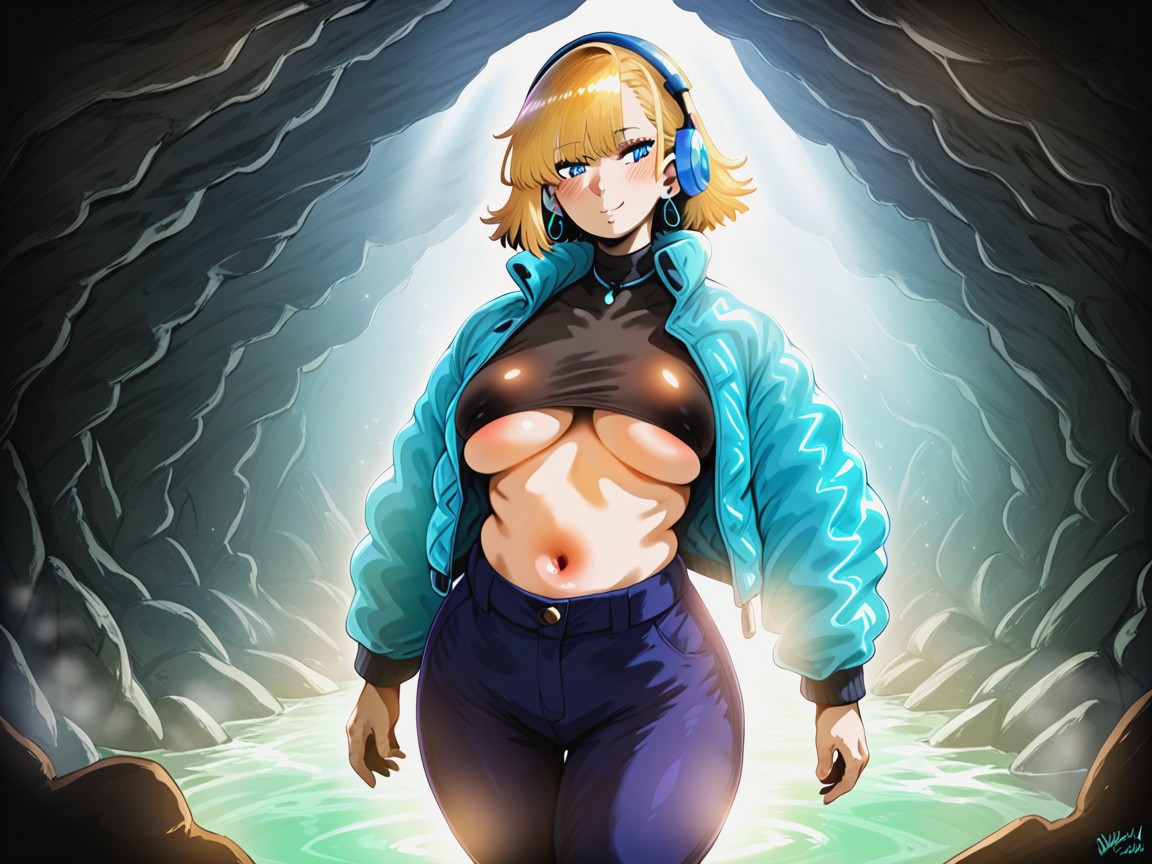Cave Walls In Distance, Rounded Ass, Woman Holding Looking Away Hentai AI Porn