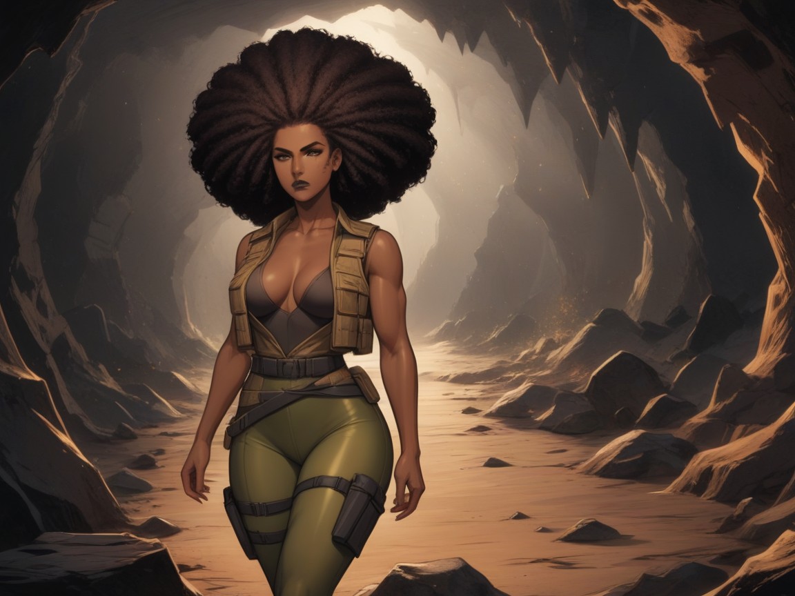 Wearing Brown Explorer Clothes, Climbing Harness, Rounded Ass Latina AI Porn