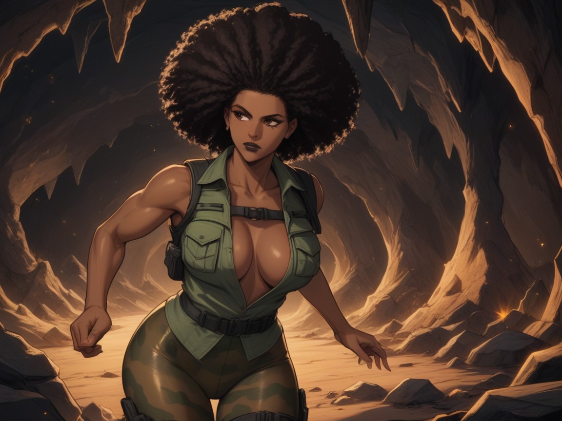 Falling Rock Particles, Strong Thighs, Dark Lipstick 라틴 AI 야짤
