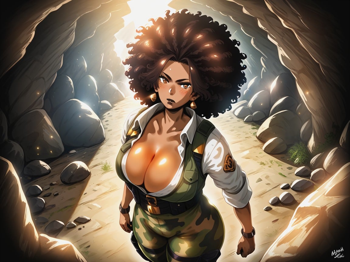 Woman Pointing Away, Modern Setting, Falling Rock Particles Hentai AI Porn