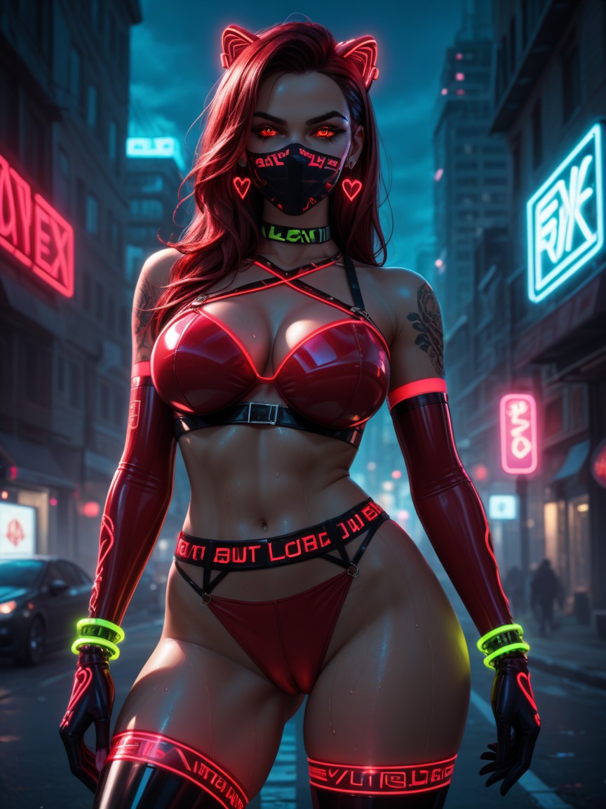 Ultra Detailed Body, Detailed Face, Metallic Bronze Neon Garter Belt Glowing AI Porn