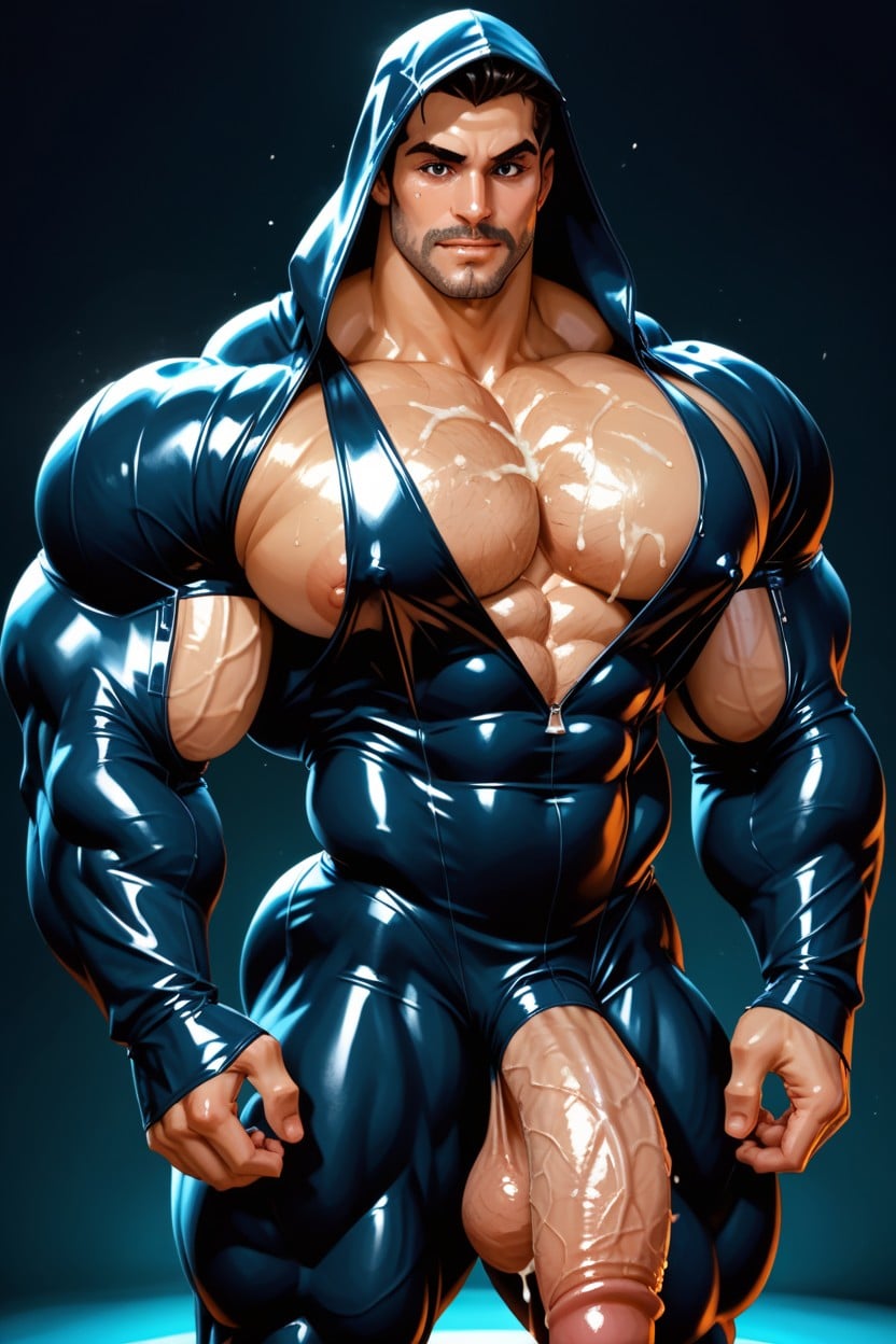 Impossibly Long Hyper Penis, Massive Pecs, Watercolor Render AI Gay Porn