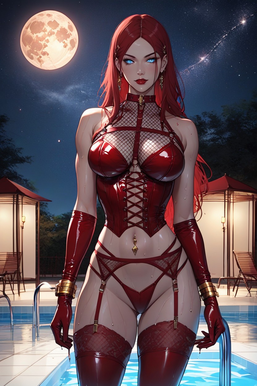Red Choker, Navel Piercing, Night Hentai AI Porn