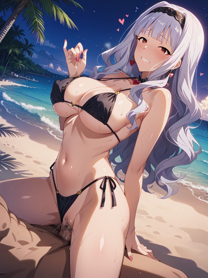 Ojos Medio Cerrados, Beachside, Black Penis Hentai IA