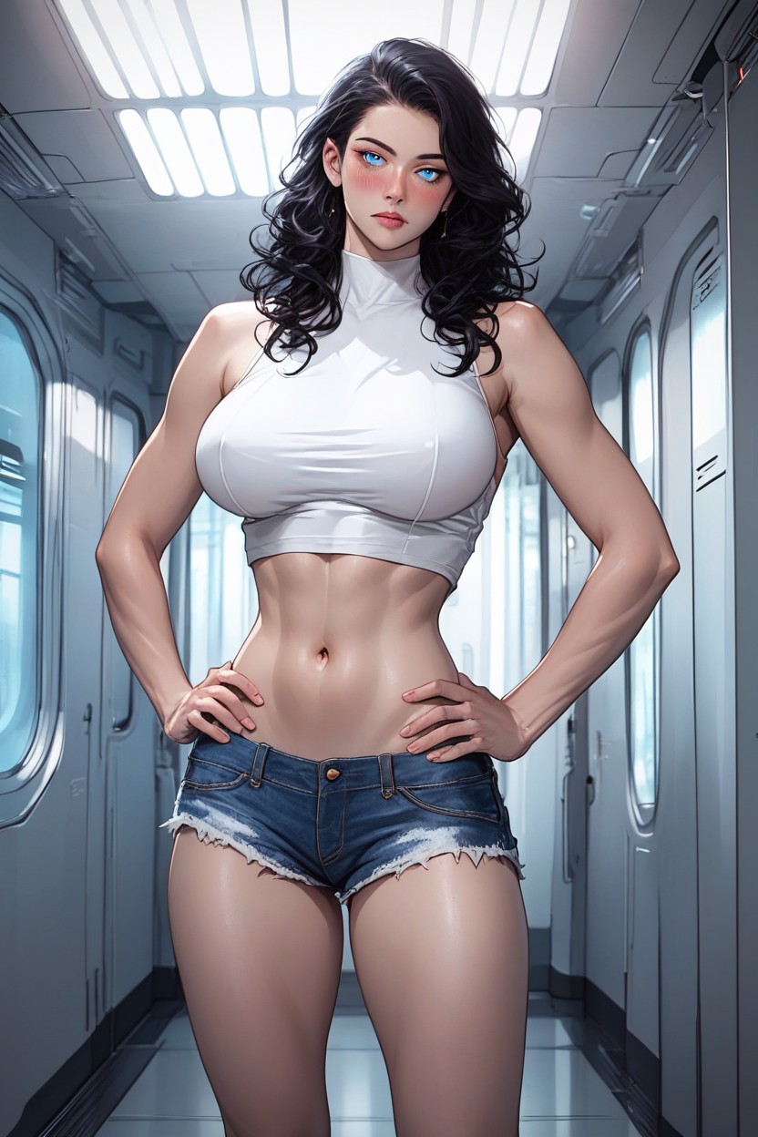 Model, Long Curly Black Hair, Skinny Hentai AI Porn
