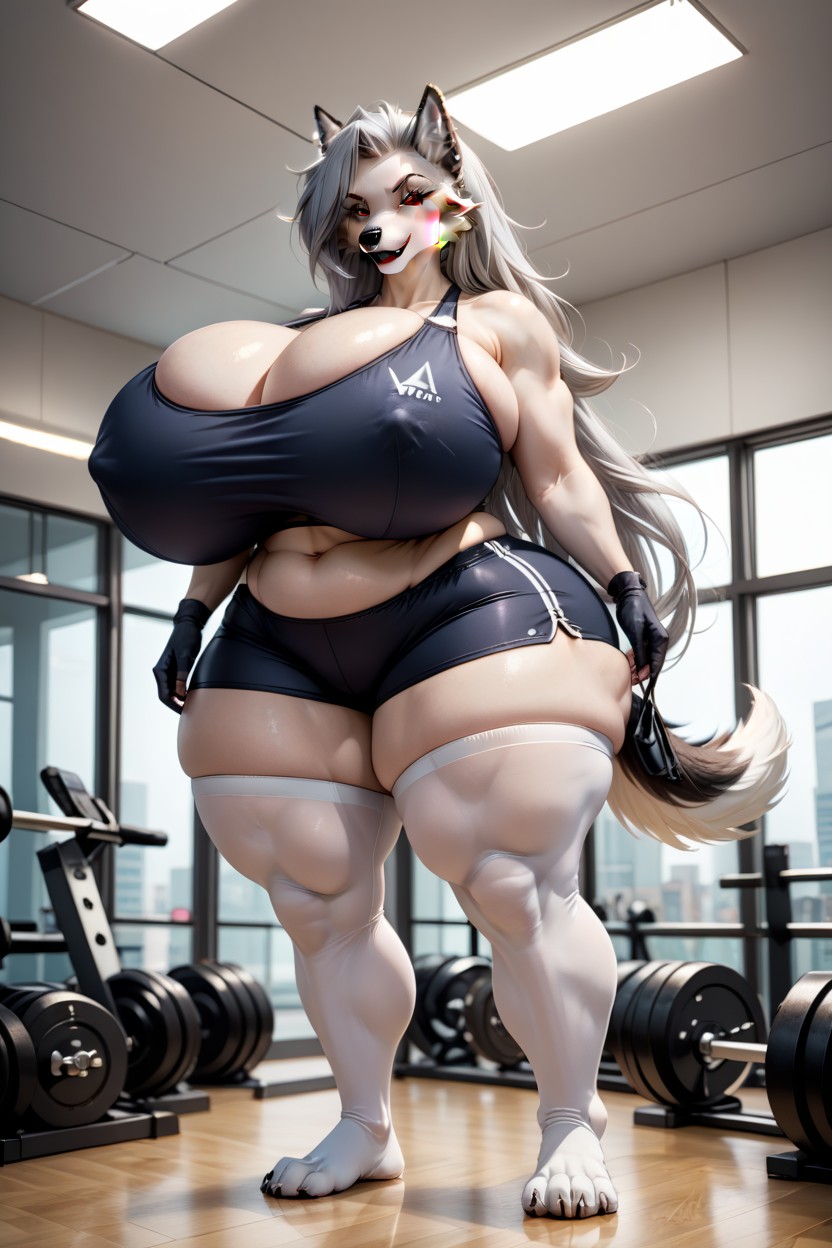 Waist, Wolf Paws, Hyper Giant Boobs Furry AI Porn