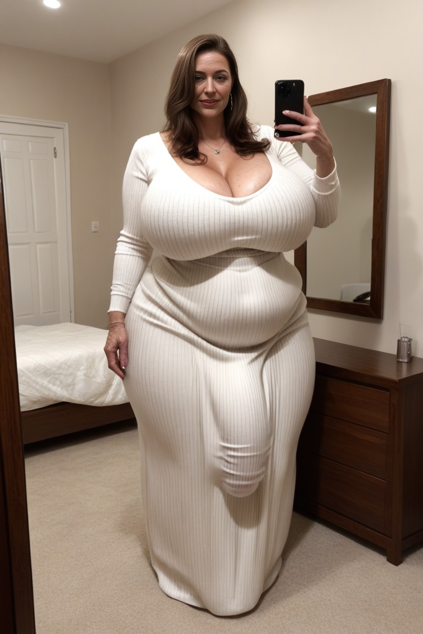 Full Body, Bedroom Mirror, Dimly Lit AI Porn
