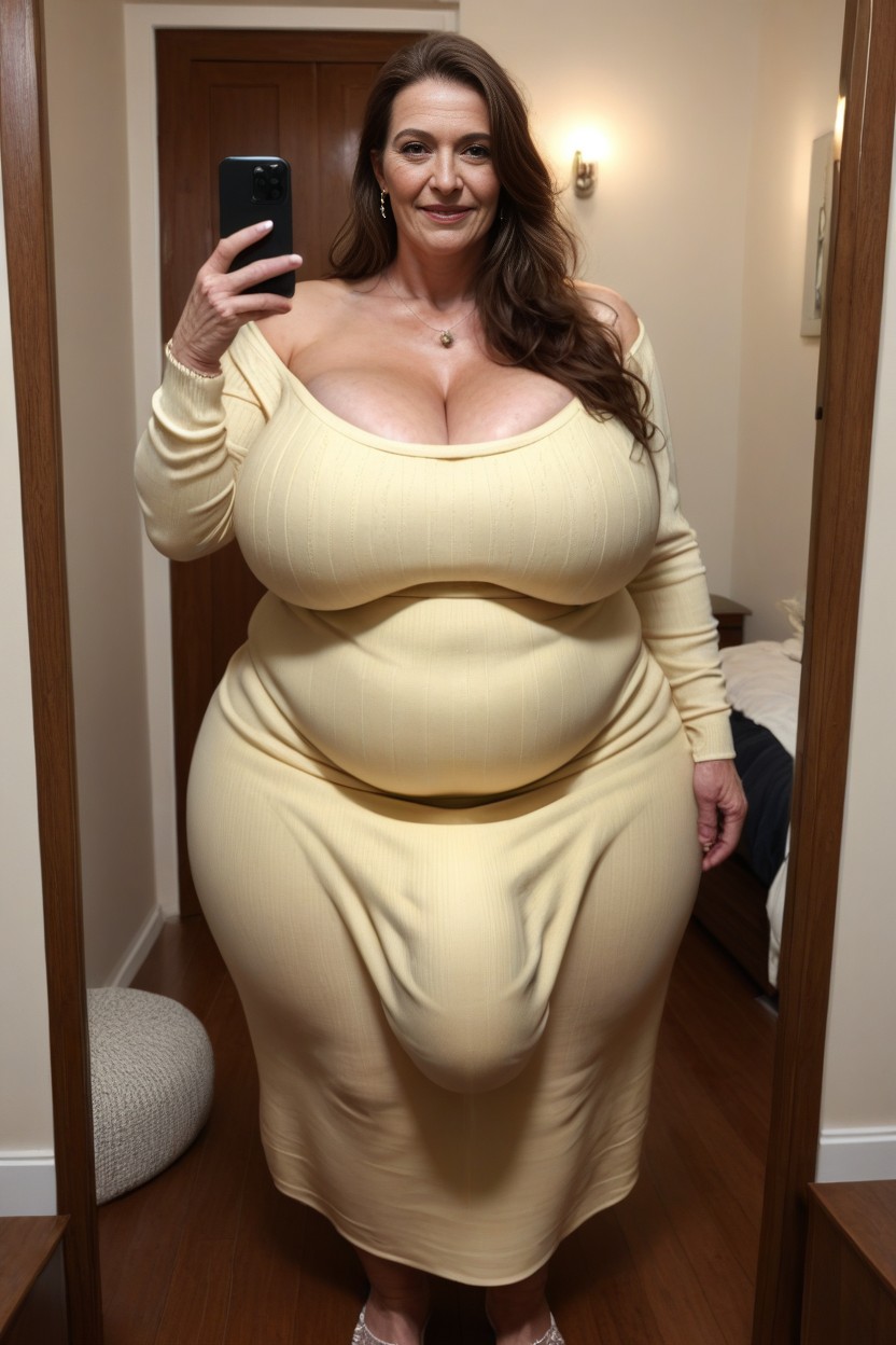 Long Brown Hair, Wrinkles, Standing Next To AI Porn