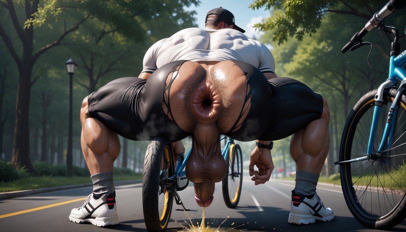 Muscle Man Ride On A Bike, Highly Detailed, Hyper Gaping Anus AI Gay Porn
