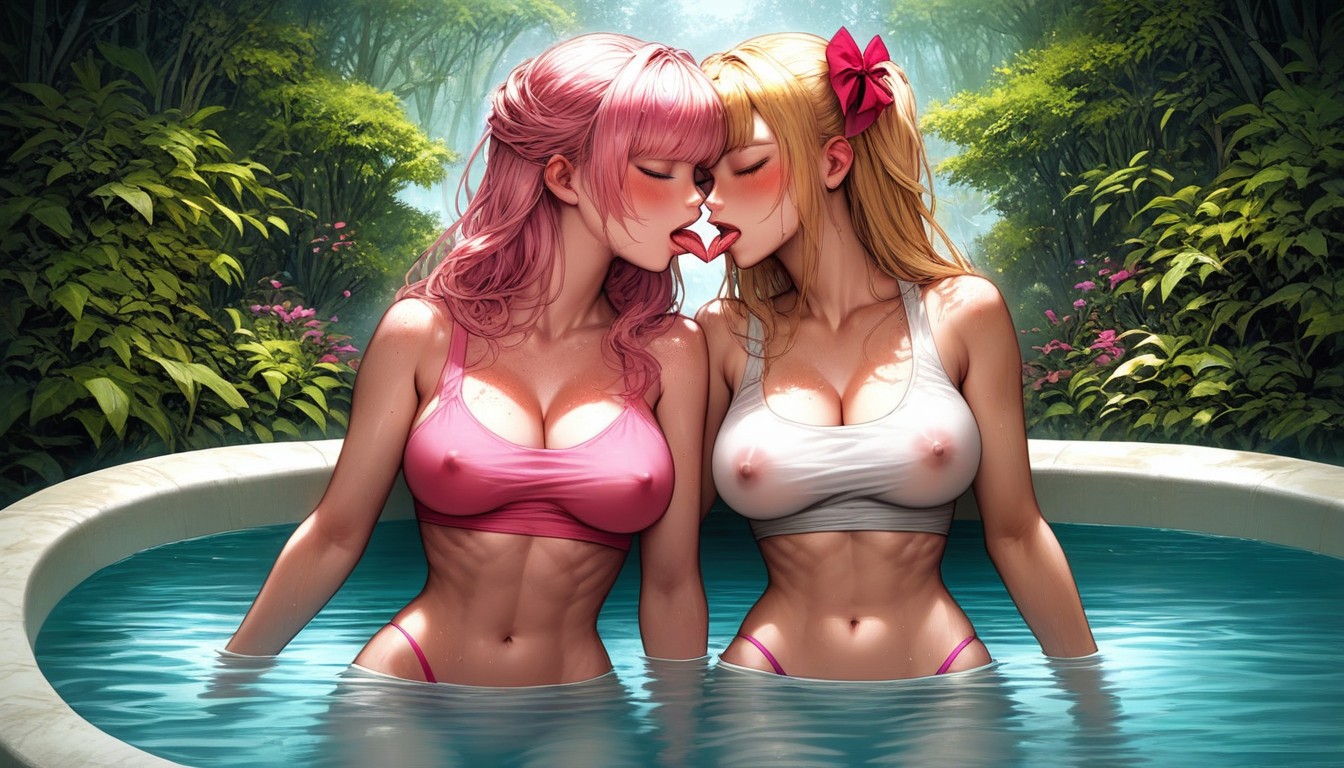 Lesbian Kissing, Korean Female, Ribs Visible AI Porn