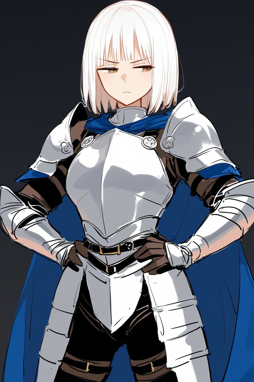 Blue Cape, White Hair, Front View Posture Hentai AI Porn