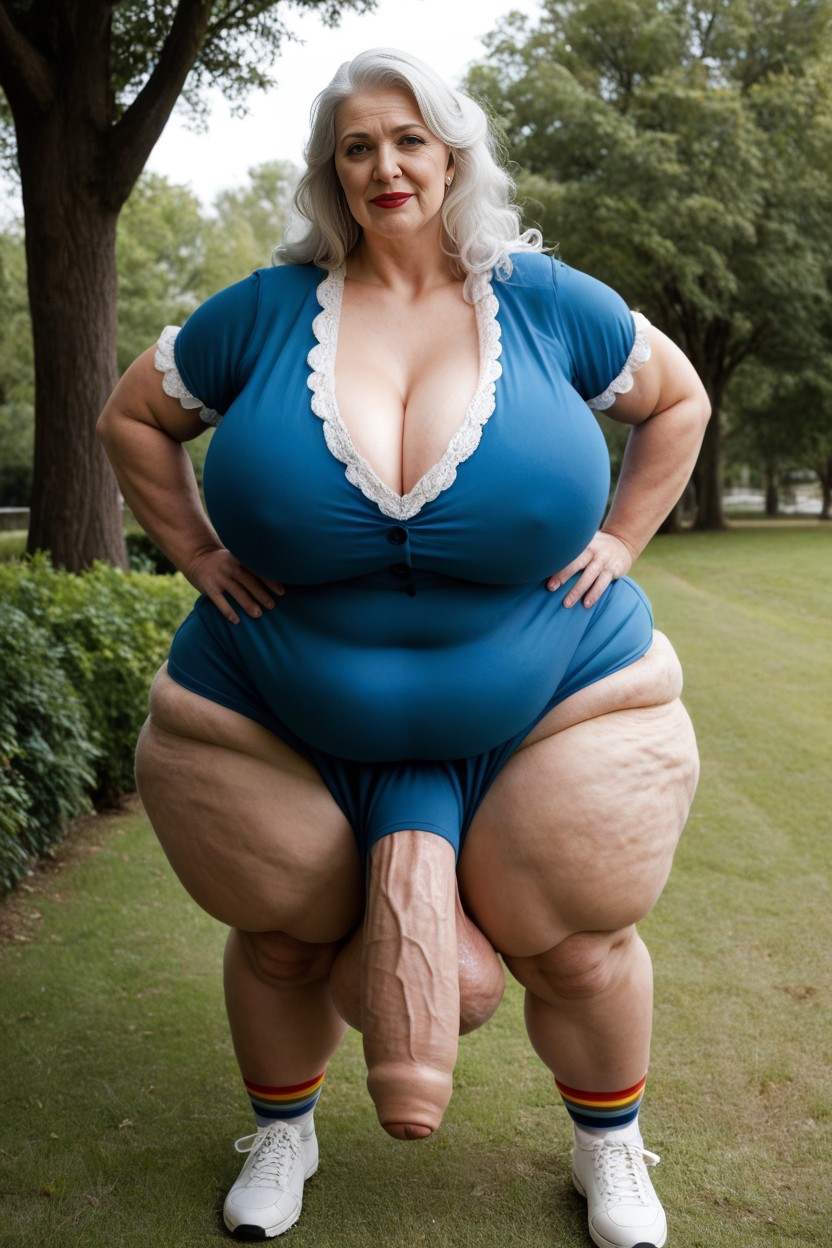 Giant Tall Futanari, Extremely Wide Hips, Detailed Bright Clown Costume AI Porn