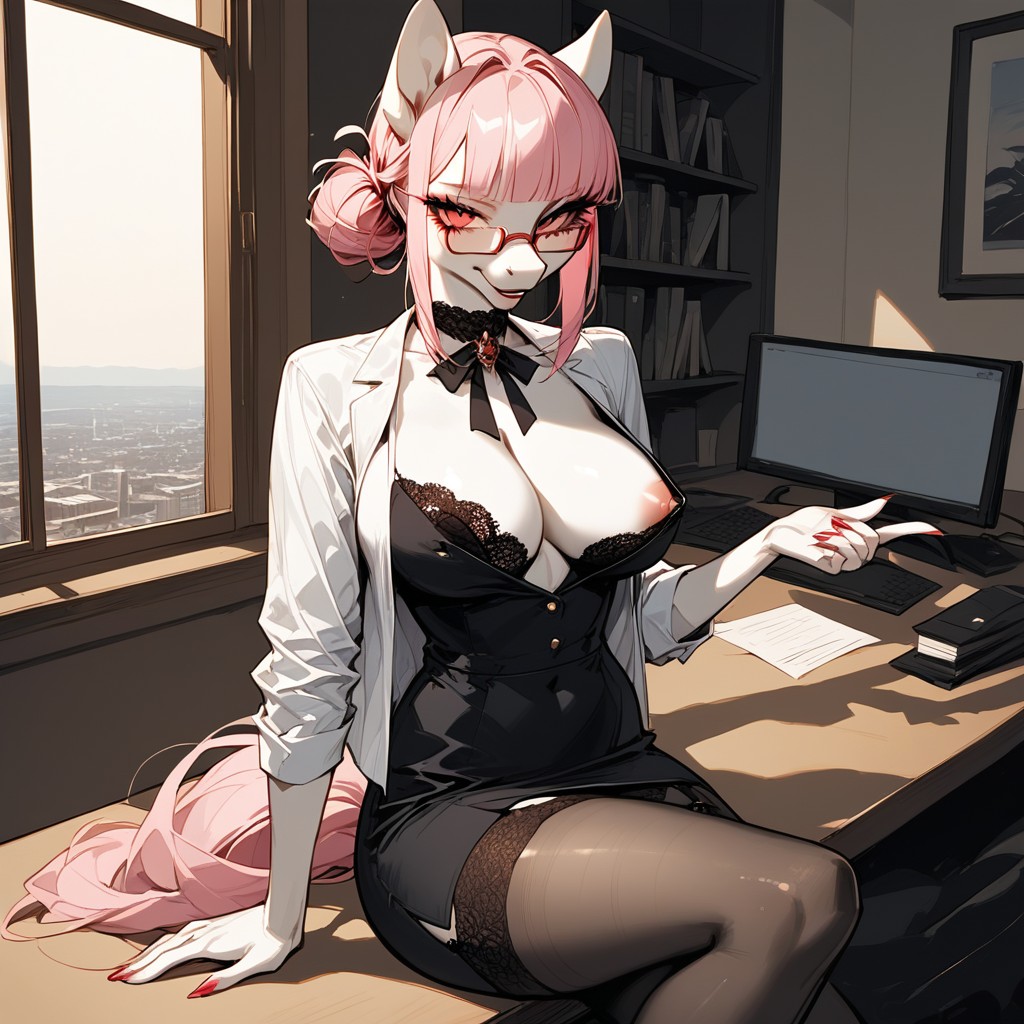 Office Smiling, Gold Earrings, Looking At Viewer Furry AI Porn