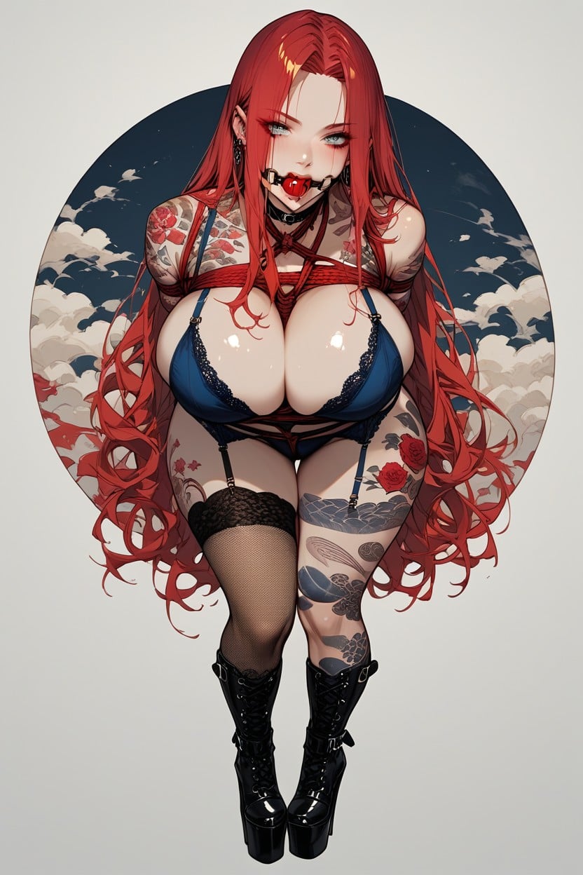 Tattoos, Blue Bra, Perfect Ass Hentai IA