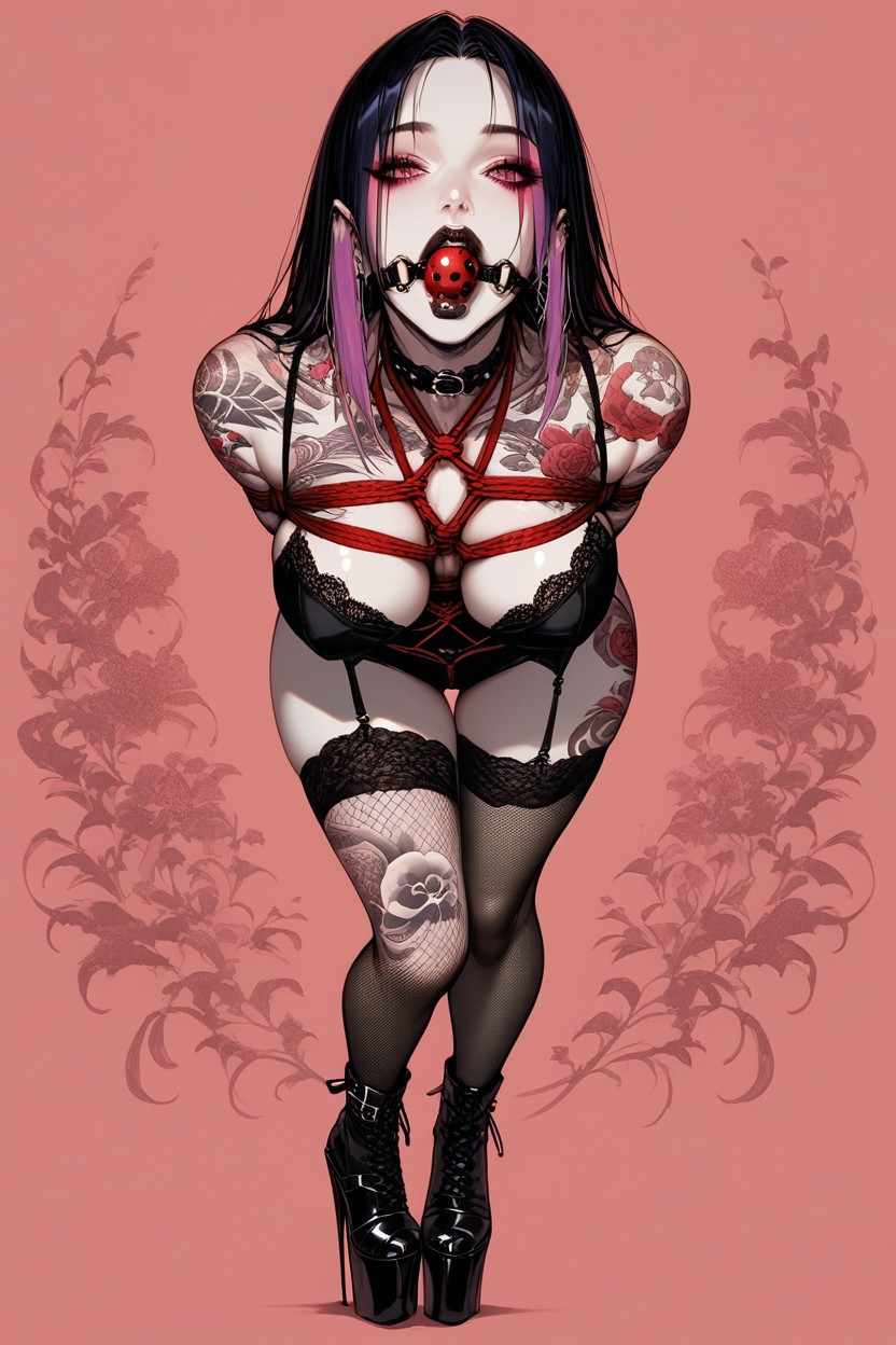 Tattoos, Looking At Viewer, Ball Gag Hentai AI Porn