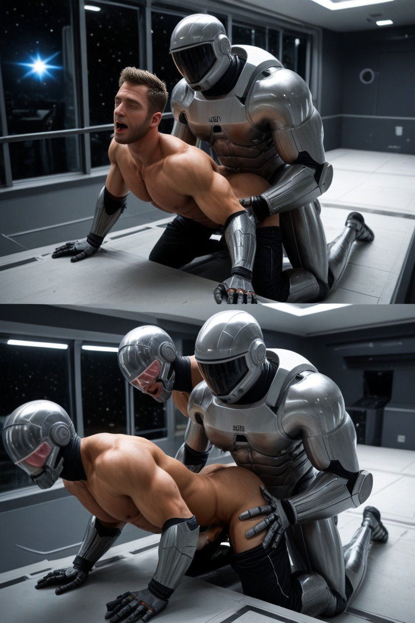 Robot Fucking A Naked Muscular Male Human Doggy Style, Fucking Doggy Style, Cross Eyed AI Gay Porn