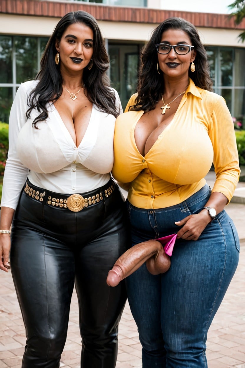 Covered Breasts, Gigantic Saggy Breasts, Black Leather Jeans Porno IA transsexuelle