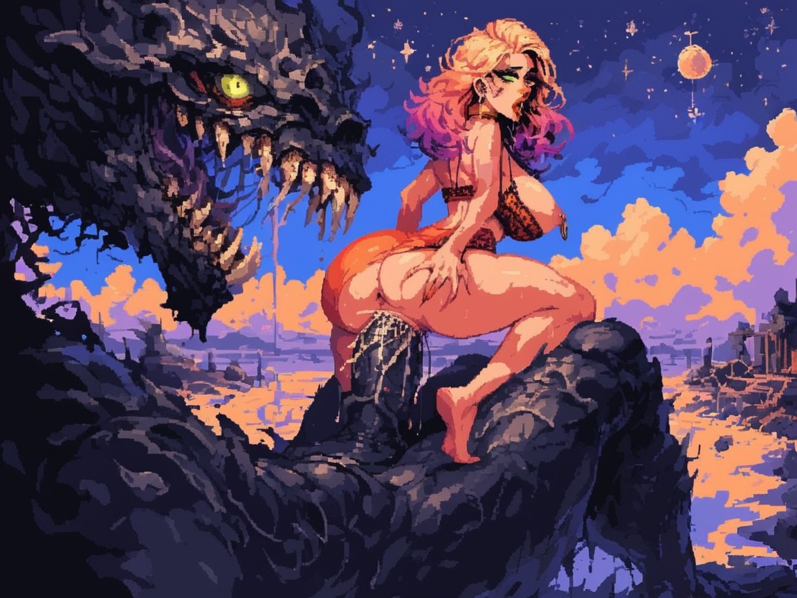 Extremely Large Cloudy Monster Cock Spreading Pussy, Green Eyes, Hungarian AI Porn