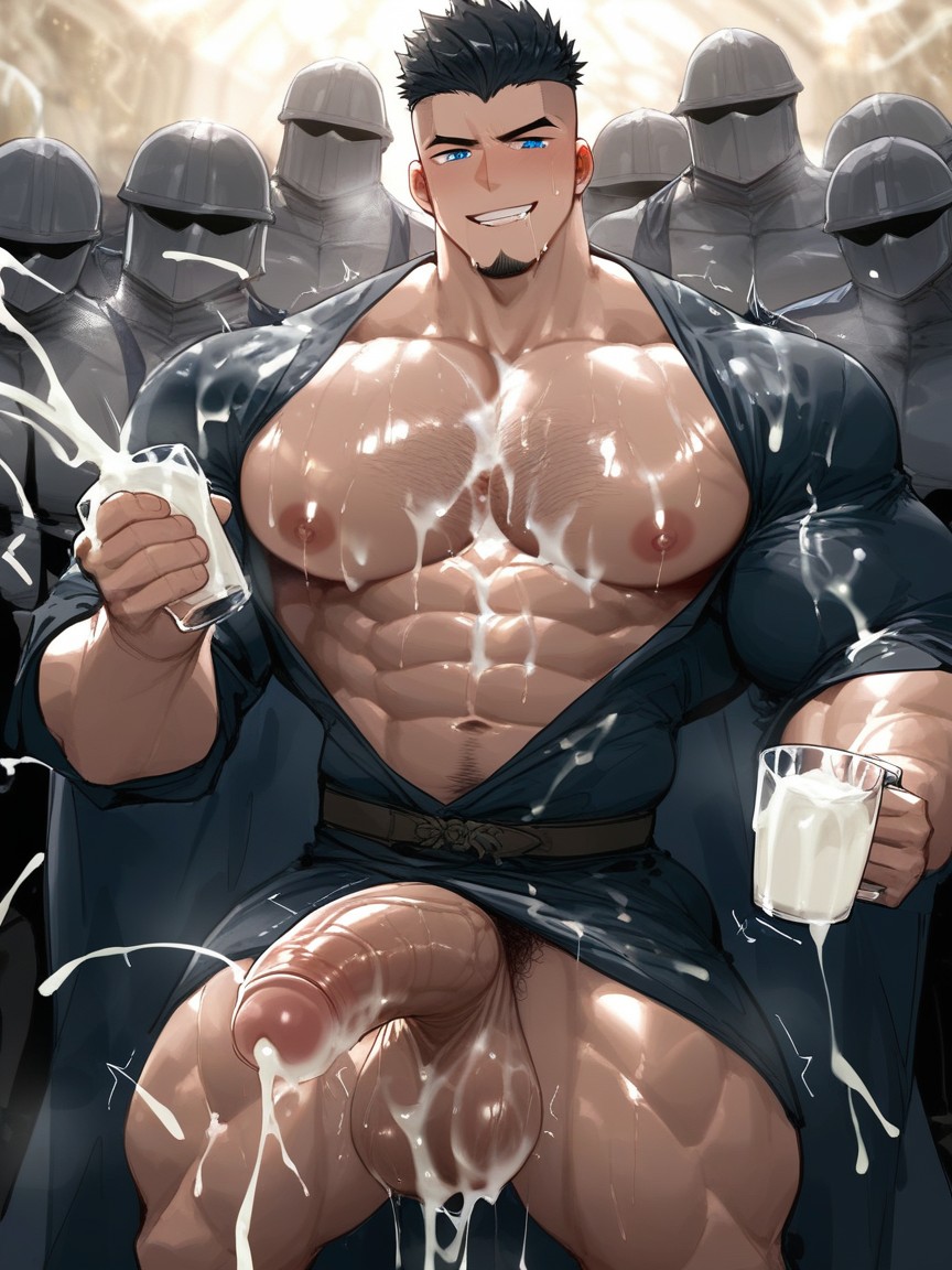 Buzzcut Hair, Holding A Glass Of Cum, Man AI Gay Porn