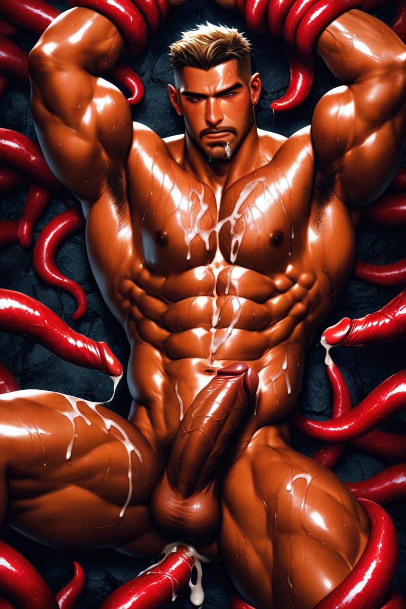 Sweaty, Bukakke, Cum Dripping From Ass AI Gay Porn