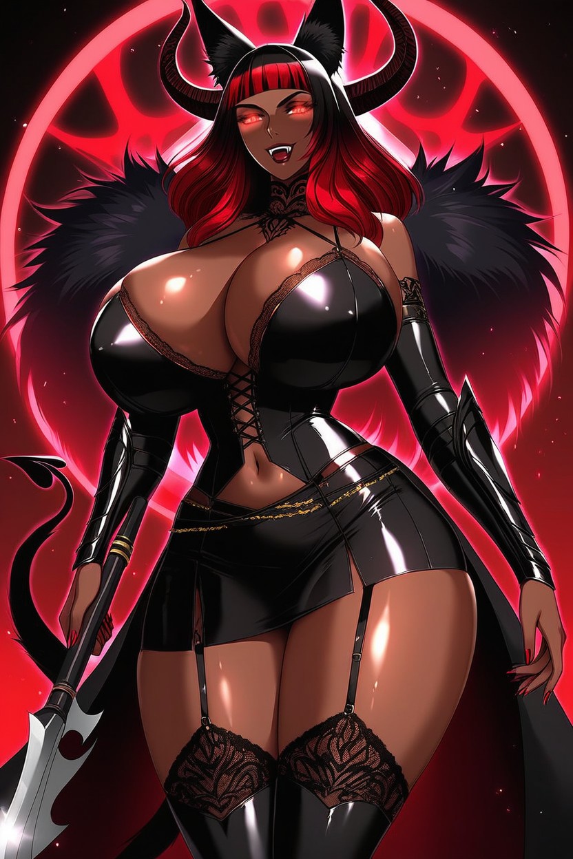 Fluffy Black Fur On Neck, Bare Shoulders, Colossal Breast Ebony AI Porn