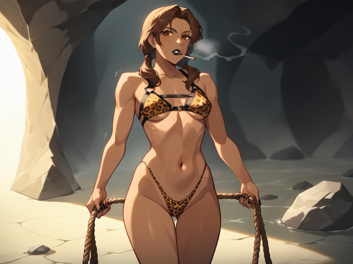 Cave Location, Boulders In Background, Black Lipstick Hentai AI Porn