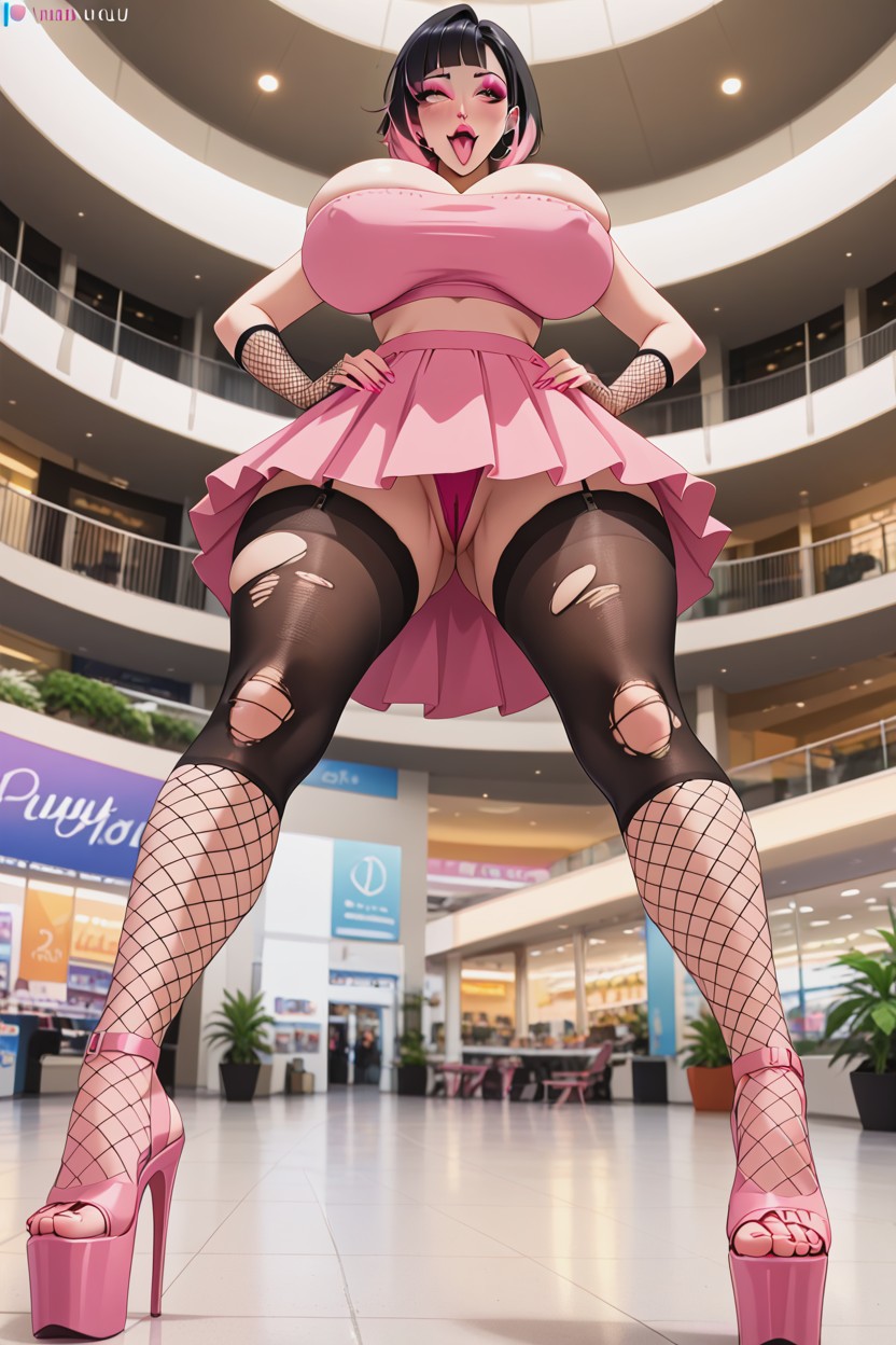Tube Bra, Pink Thong Showing, Hands On Hips Hentai AI Porn