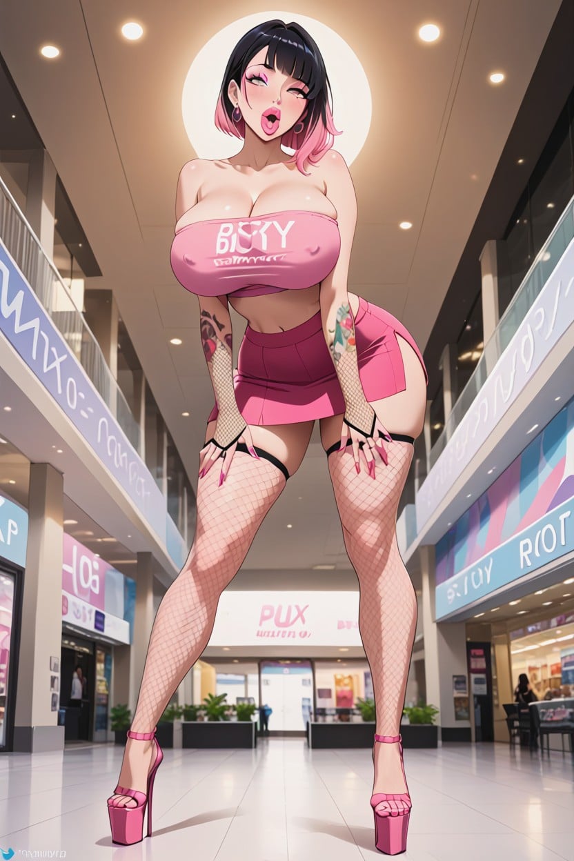 Many Tattoos, Leaning Forward, Pixie Cut Hentai AI Porn