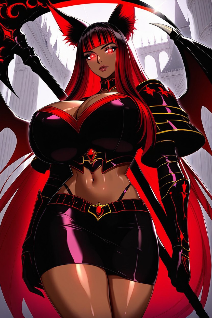 Exposed Belly, Hyper Breasts, Holding Scythe Porno latina IA