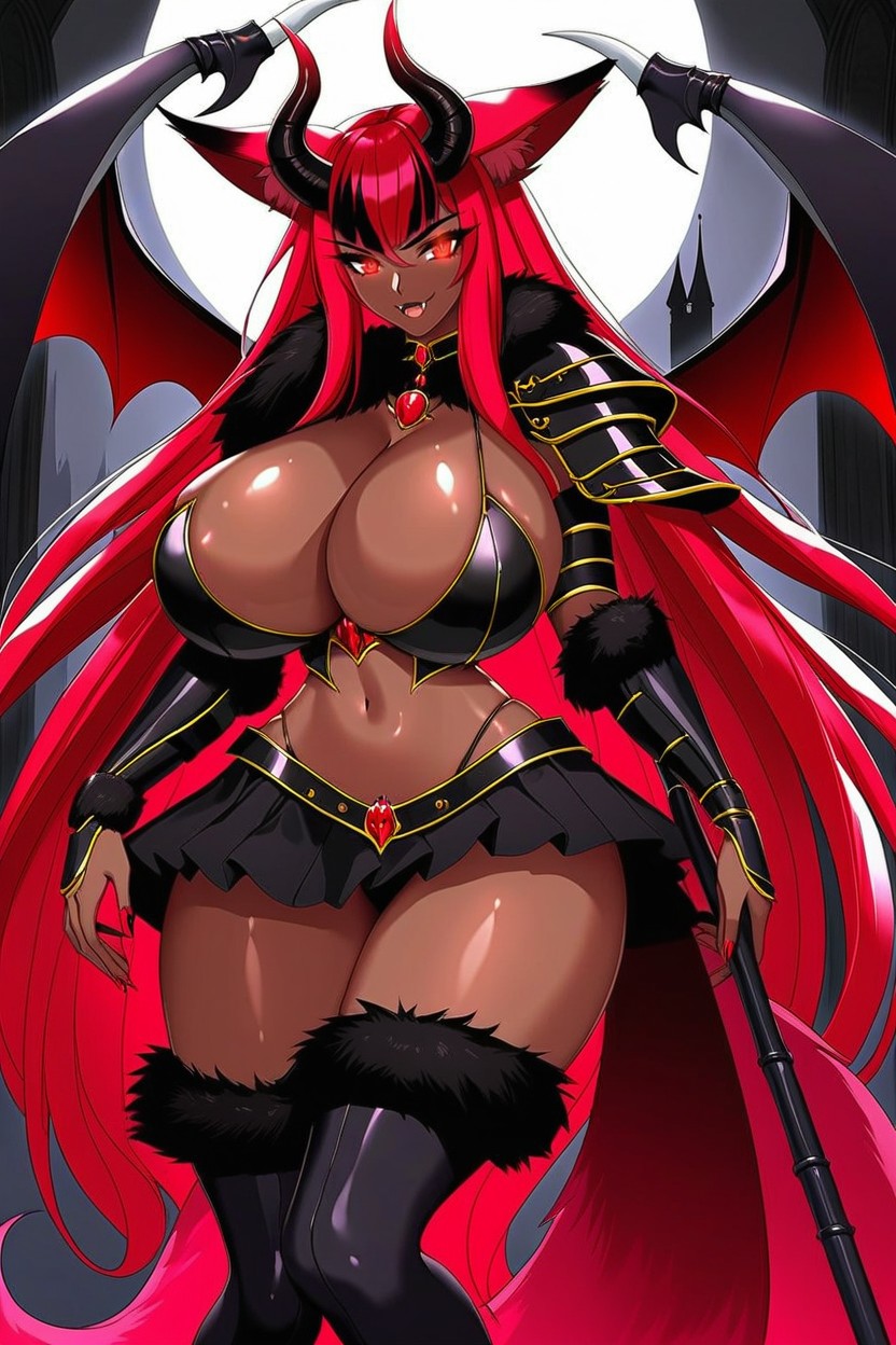Red Eyes, Leg Armor, Scarlet Red Hair With Black Highlights ファーリーAIポルノ