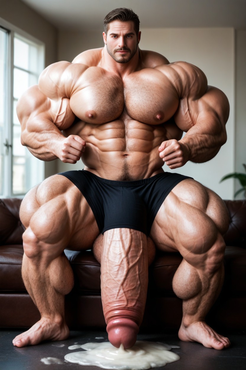 One Bodybuilder Staring At Cock Bulge, Hairy Chest, Hairy Ass Porno IA Gay