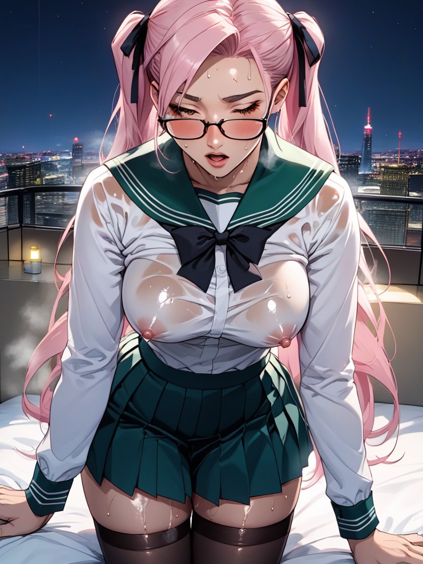 Snatched Waist, High Resolution, Green Pleated Skirt Hentai AI Porn