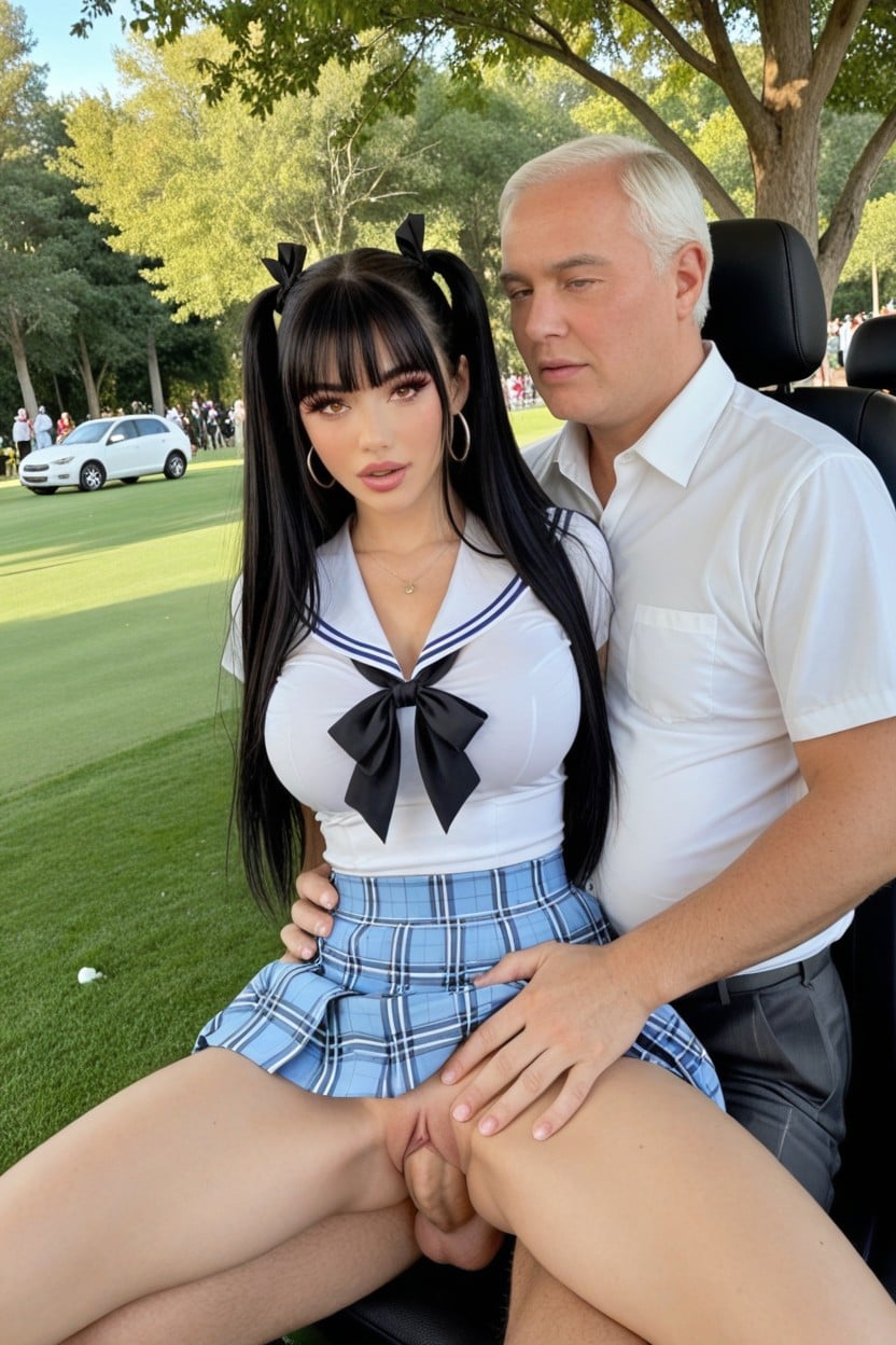 In A Golf Course Sex, Long Eyelashes, Behind Golf Car AI Porn