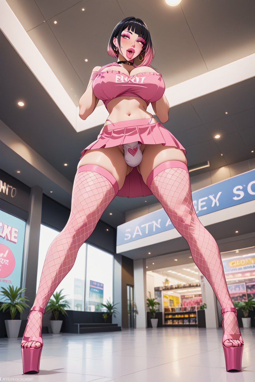 Pink Tube Top, Bottom Up, Tube Top Only Covering Breasts Hentai AI Porn