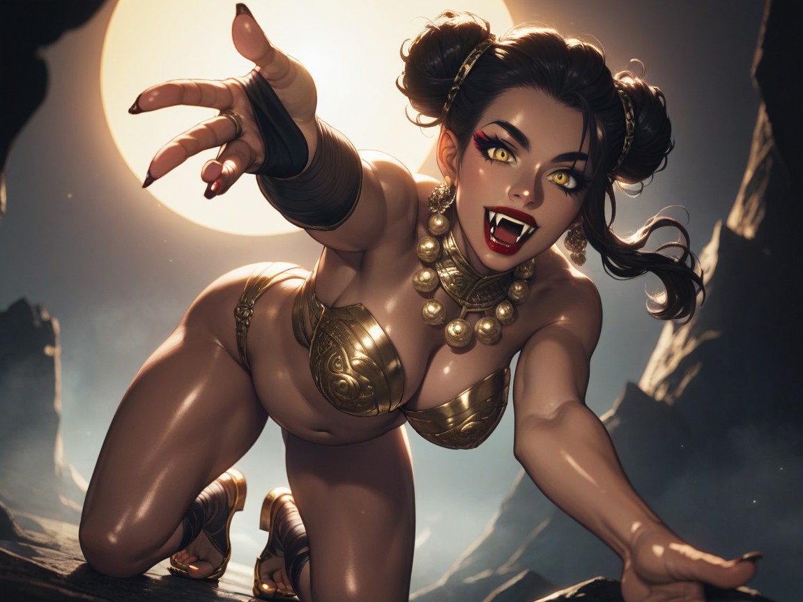Black Rocks, Medium Long Brunette Wavy Hair, Red Lipstick Hentai AI Porn