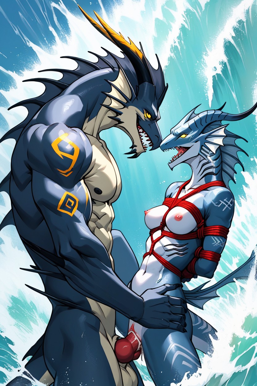 With Waves, Standing In Ocean, Knot Furry AI Porn