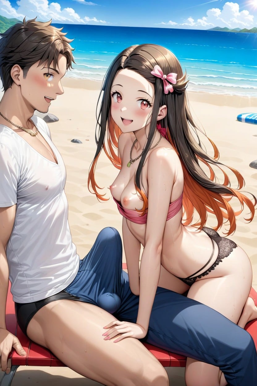 Smiling Mouth Open, A Round Ass, Side View Hentai AI Porn